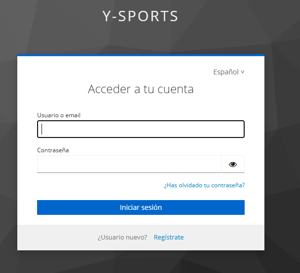 Pantalla de inicio de sesión de Y-sports